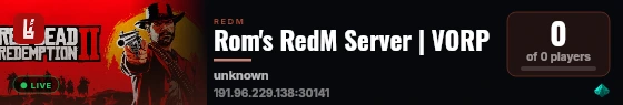 Rom's RedM Server | VORP live status badge