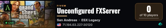 Unconfigured FXServer live status badge