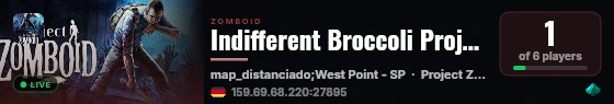 Indifferent Broccoli Project Zomboid Server live status badge