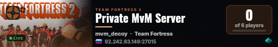 Private MvM Server live status badge