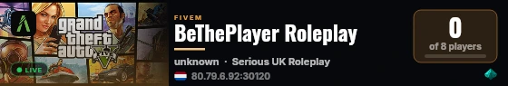 BeThePlayer Roleplay live status badge