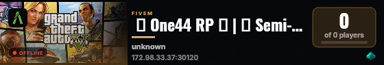  ✨ One44 RP ✨ | 🔥 Semi-Serious RP 🔥 | 🚓 Active PD & EMS 🚓 | 🏦 Player Owned Businesses 🏦 | 🧭 Active Staff Team 🧭 live status badge