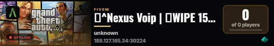 😈^Nexus Voip | 🎭WIPE 15/07 | ☠FAVELAS | 🌈LGBTQ+  | discord.gg/nexusrp 💎 live status badge