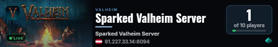Sparked Valheim Server live status badge