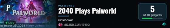 2040 Plays Palworld live status badge