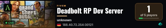 Deadbolt RP Dev Server live status badge