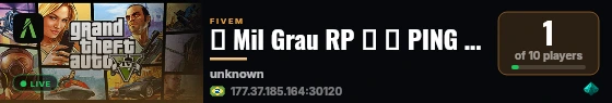 🚀 Mil Grau RP 🚀 🌎 PING BR +144 FPS live status badge