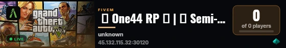  ✨ One44 RP ✨ | 🔥 Semi-Serious RP 🔥 | 🚓 Active PD & EMS 🚓 | 🏦 Player Owned Businesses 🏦 | 🧭 Active Staff Team 🧭 live status badge