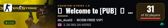 亗  Welcome to [PUB]  █  NO SKILL  █  18+ live status badge