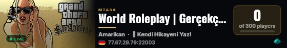 World Roleplay | Gerçekçi Hard RP Deneyimi | Dengeli Orta Ekonomi live status badge