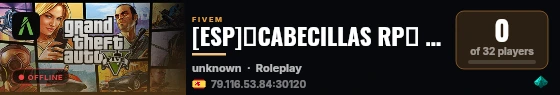 [ESP]🔥CABECILLAS RP🔥 |🚫𝐒𝐈𝐍 𝐖𝐇𝐈𝐓𝐄𝐋𝐈𝐒𝐓🚫 |¡💰50K INICIALES💰!|👮Policia Nacional👮|🚑Cruz Roja🚑|[🔫Bandas + Mafias🔫]¡Infinitas!|💊Drogas Exclusivas💊|💼STAFF 24/7💼|🚗+100 Vehículos Reales🚗|💻Scripts Personalizados💻|ROL SERIO| live status badge