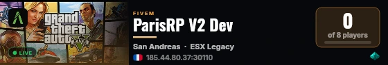 ParisRP V2 Dev live status badge