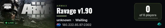 Ravage v1.90 live status badge