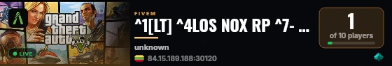 ^1[LT] ^4LOS NOX RP ^7- ^5Vienintelis pilnai custom serveris Lietuvoje! live status badge