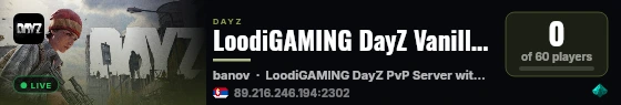 LoodiGAMING DayZ Vanilla+ | Banov live status badge