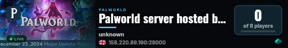 Palworld server hosted by G-Portal live status badge