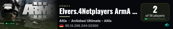 Elvers.4Netplayers ArmA 3 Server live status badge