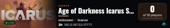 Age of Darkness Icarus Server live status badge