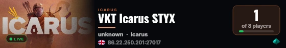 VKT Icarus STYX live status badge
