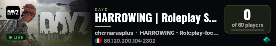 HARROWING | Roleplay Survival | Whitelist | Factions live status badge