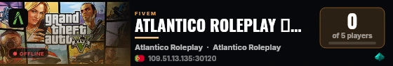 ATLANTICO ROLEPLAY ▬↭🡺 ENTRA AGORA 🡸↭▬ 🌈 — A CITY QUE NÃO PARA live status badge
