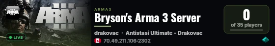 Bryson's Arma 3 Server live status badge