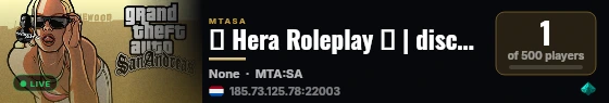 ♦ Hera Roleplay ✭ | discord.gg/heraroleplay | İstanbul Türk / Türkçe Sesli Roleplay! live status badge
