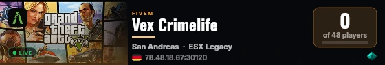 Vex Crimelife live status badge