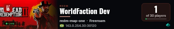WorldFaction Dev live status badge
