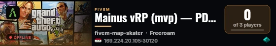 Mainus vRP (mvp) — PDIQS_STUDIOS live status badge