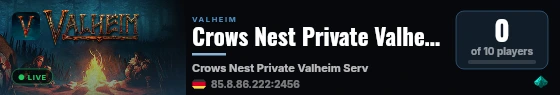 Crows Nest Private Valheim Server live status badge