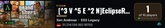 [^3 V ^5 E ^2 N]EclipseRP||🌡️^9 220 FPS🌡️||📕^5 Sin whitelist 📕||💊^9Drogas Unicas💊||👖Ropa Real👕||🚗^3 Autos con sonido real🚗||🔪 ^9Bandas ^5Mafias ^9carteles🔪||🧙^9FENIX-AC 🧙||📌^2 Optimizado 📌|| live status badge