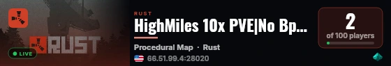 HighMiles 10x PVE|No Bp|SkillTree|Kits|RaidBases|EpicLoot|Weed| live status badge
