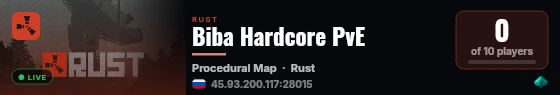 Biba Hardcore PvE live status badge