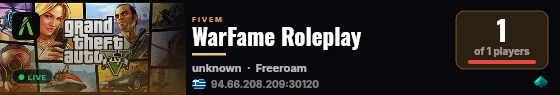 WarFame Roleplay live status badge