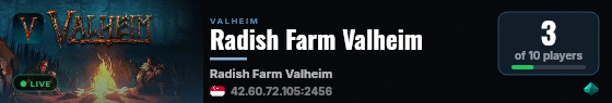 Radish Farm Valheim live status badge