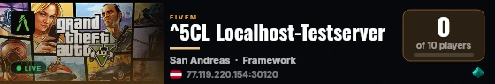 ^5CL Localhost-Testserver live status badge
