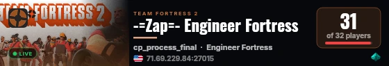 -=Zap=- Engineer Fortress live status badge
