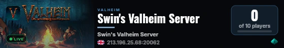 Swin's Valheim Server live status badge
