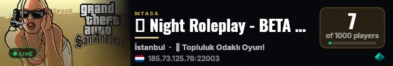 █ Night Roleplay - BETA █ Yazili/Sesli Roleplay Deneyimi (Turk/Türk) live status badge