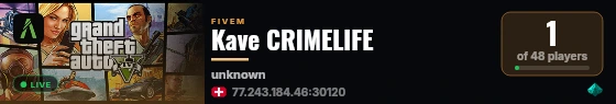 Kave CRIMELIFE live status badge