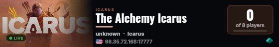 The Alchemy Icarus live status badge