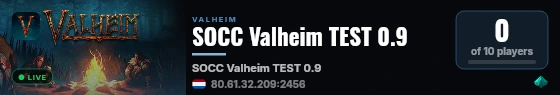 SOCC Valheim TEST 0.9 live status badge