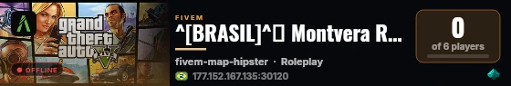 ^[BRASIL]^💎 Montvera Roleplay 💎|^📋WHITELIST📋| 🎉^SERVER NOVO🎉 ^ 💸50K Inicial💸 |🔫^Facs e Orgs🔫|👮🏾^PM,ROTA👮🏾|🚑 ^SAMU🚑 | 🏆^https://discord.gg/4FBekNS58n🏆 | live status badge