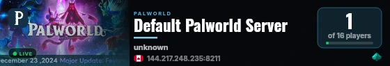Default Palworld Server live status badge