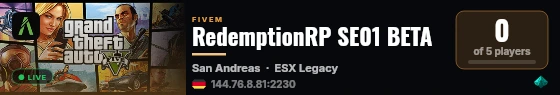 RedemptionRP SE01 BETA live status badge