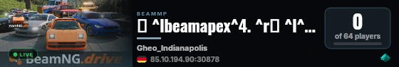 ⚡ ^lbeamapex^4. ^r❙ ^l^cTrackday ^r❙ ^l^6Indianapolis ^r❙ ^l^cTyrewear ^r^l^6•^l ^cSlipstream ^r❙ ^l^6by ^fbeamsharp^r^l^4. ^r❙ ^7BeamApex:BeamSharp:Beam#:Rigged:Racing live status badge