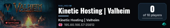 Kinetic Hosting | Valheim live status badge