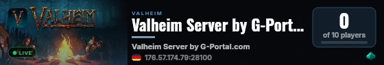 Valheim Server by G-Portal.com live status badge