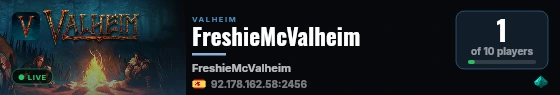 FreshieMcValheim live status badge